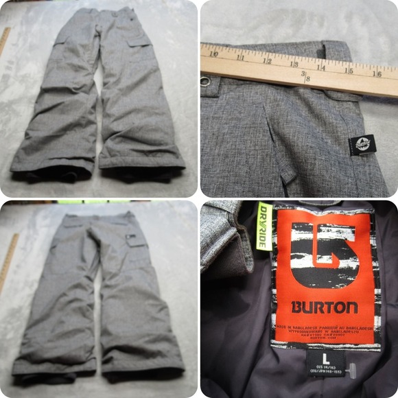 Burton Snow Pants Boys Large Gray Exile Cargo‎ Dryride Insulated Waterproof Ski - Picture 1 of 16